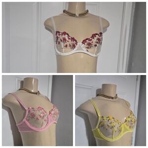 3 Embroidered Sexy Rose Embroidered Bra Small